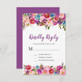 Carte de réponse RSVP florale pourpre (Devant / Derrière)