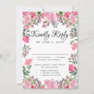 Carte de réponse RSVP florale Rose Rose avec choix