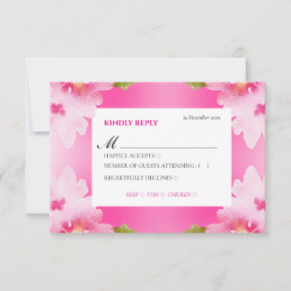 Carte de réponse RSVP florale rose vibrant avec ch