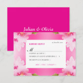 Carte de réponse RSVP florale rose vibrant avec ch (Devant / Derrière)