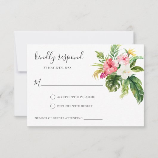 Carte de réponse RSVP florale tropicale (Devant)