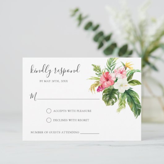 Carte de réponse RSVP florale tropicale (Debout devant)