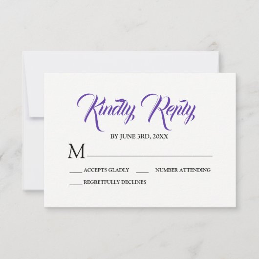 Carte de réponse RSVP Florale violet blanc (Devant)