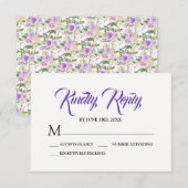 Carte de réponse RSVP Florale violet blanc (Devant / Derrière)