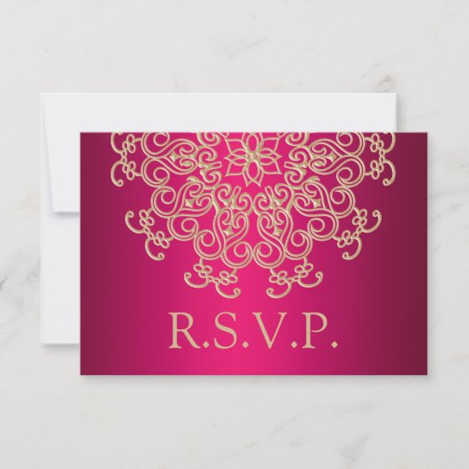 CARTE DE RÉPONSE RSVP FUCHSIA ET GOLD INDIAN (Devant)