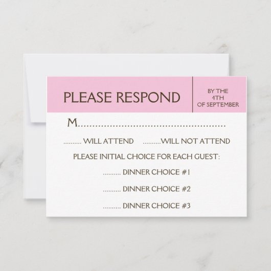 Carte de réponse RSVP générique rose pâle (Devant)