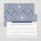 CARTE DE RÉPONSE RSVP géo moderne simple bleu mari (Devant / Derrière)