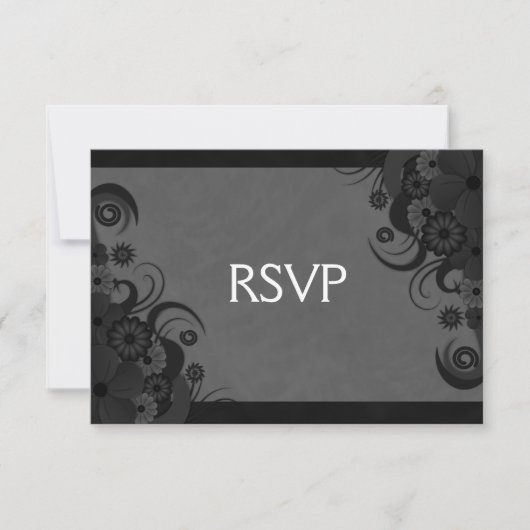 Carte de réponse RSVP gothique florale noire et gr (Devant)