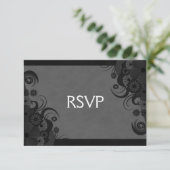 Carte de réponse RSVP gothique florale noire et gr (Debout devant)