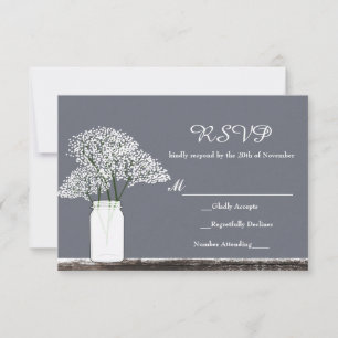 Carte de réponse RSVP Grise Rustique avec Baby's B