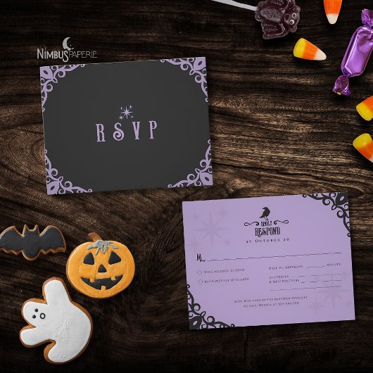 Carte de réponse RSVP Halloween gothique lavande
