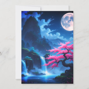 Carte de réponse RSVP japonaise Sakura et cascade 