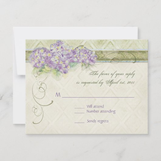 Carte de réponse RSVP Lilac Hydrangea de style vin (Devant)