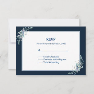 Carte de réponse RSVP mariage Blue Watercolor Flow