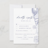 Carte de réponse RSVP mariage côtier coquilles ble (Devant)