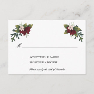 Carte de réponse RSVP Mariage Floral Marsala Hiver