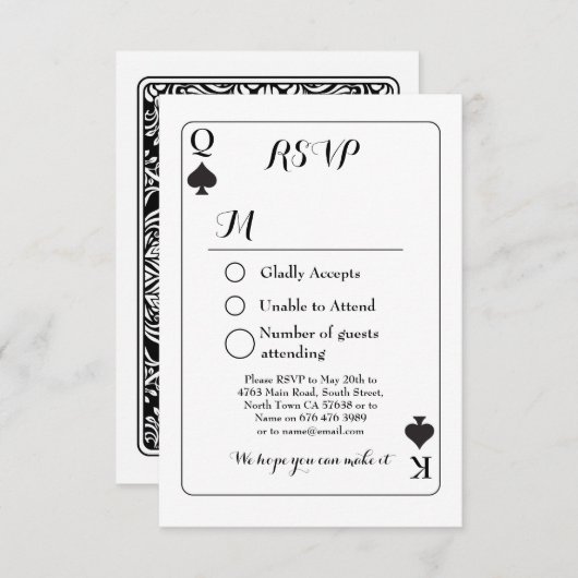 Carte de réponse RSVP mariage jouant As de pique K (Devant / Derrière)