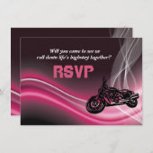 Carte de réponse RSVP mariage pour moto rose (Devant / Derrière)