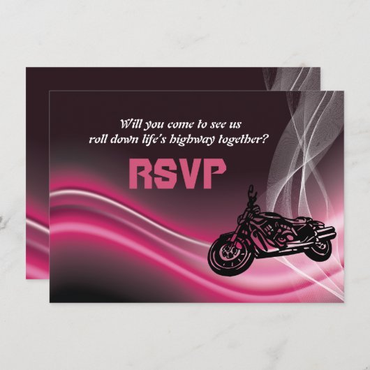 Carte de réponse RSVP mariage pour moto rose (Devant / Derrière)