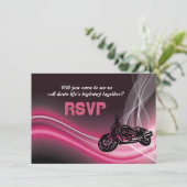 Carte de réponse RSVP mariage pour moto rose (Debout devant)