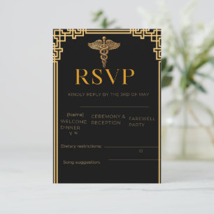 Carte de réponse RSVP médicale élégante noire et o