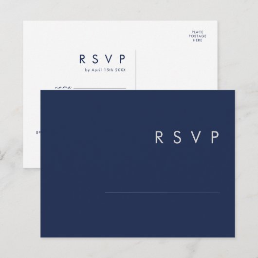 Carte de réponse RSVP moderne bleu marine | argent (Devant / Derrière)