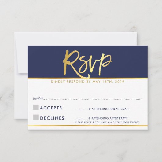 CARTE DE RÉPONSE RSVP moderne bleu marine écriture (Devant)