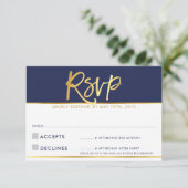 CARTE DE RÉPONSE RSVP moderne bleu marine écriture (Debout devant)