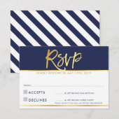 CARTE DE RÉPONSE RSVP moderne bleu marine écriture (Devant / Derrière)