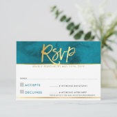 CARTE DE RÉPONSE RSVP moderne bleu sarcelle or scr (Debout devant)