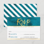 CARTE DE RÉPONSE RSVP moderne bleu sarcelle or scr (Devant / Derrière)