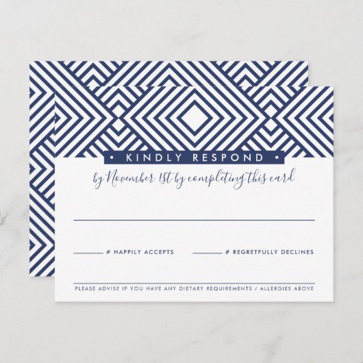 CARTE DE RÉPONSE RSVP moderne géo simple bleu mari (Devant / Derrière)