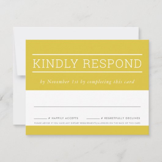 CARTE DE RÉPONSE RSVP moderne jaune moutarde (Devant)