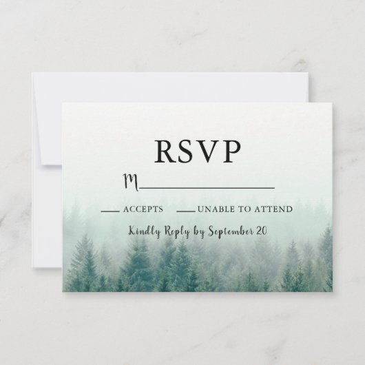 Carte de réponse RSVP Moderne Misty Pines (Devant)