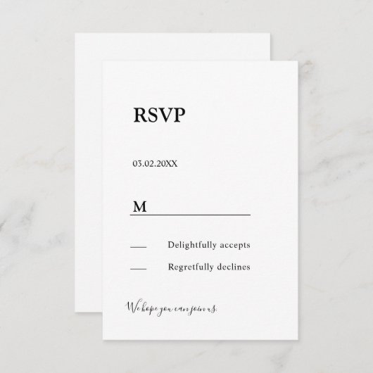 Carte de réponse RSVP moderne simple élégante avec (Devant / Derrière)