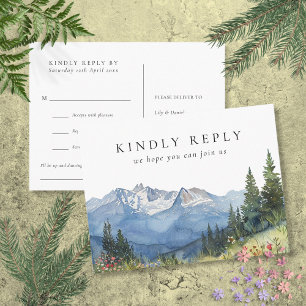 Carte de réponse RSVP Montagne Aquarelle avec dema