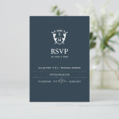 Carte de réponse RSVP Navy Blue Monogramme Site We (Debout devant)