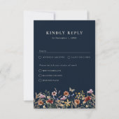 Carte de réponse RSVP Navy Boho Floral avec repas (Devant)