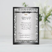 Carte de réponse Rsvp noir et blanc Damas (Debout devant)
