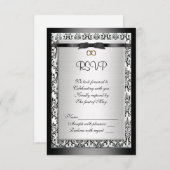Carte de réponse Rsvp noir et blanc Damas (Devant / Derrière)