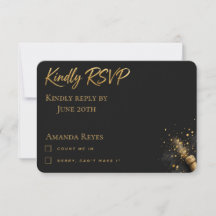 Carte de réponse RSVP noir et or pour 30e annivers