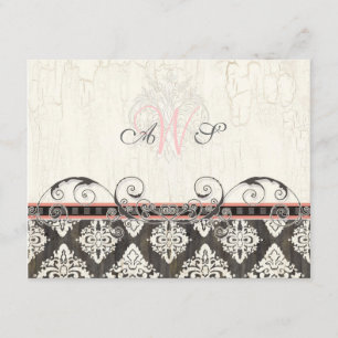 Carte de réponse RSVP noir 'n blanc Damask (rose)