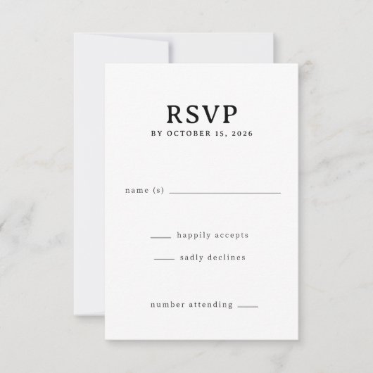 Carte de réponse RSVP noire élégante (Devant)