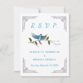 Carte de réponse RSVP / Oiseau bleu de bonheur (Dos)