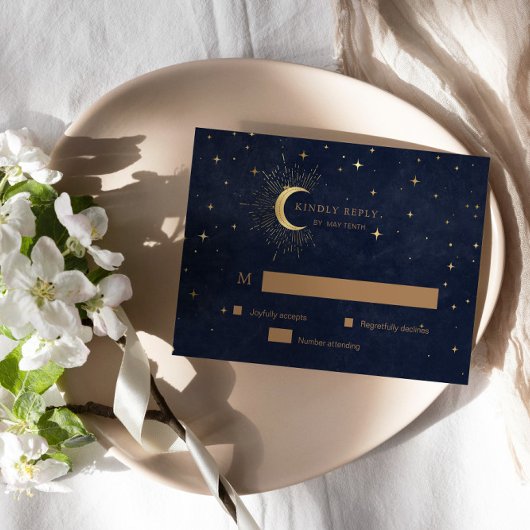Carte de réponse RSVP or Crescent Céleste Lune