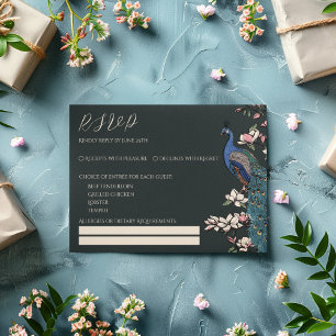 Carte de réponse RSVP Paon Noir Moderne