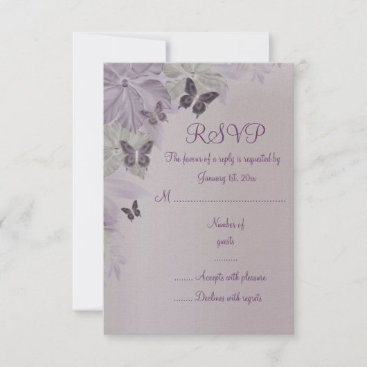 Carte de réponse RSVP Papillon Rose & Violet pour (Devant)
