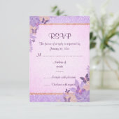 Carte de réponse RSVP Papillon Violet/Pêche & Dama (Debout devant)