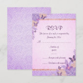 Carte de réponse RSVP Papillon Violet/Pêche & Dama (Devant / Derrière)