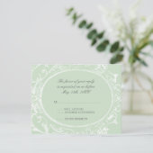 Carte de réponse RSVP Peacock Baroque - Vert print (Debout devant)